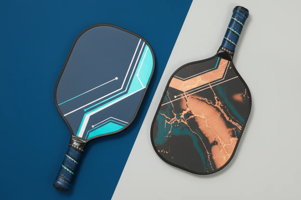 A top-rated pickleball paddle from 2025 placed on a court